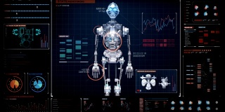 制造3D仿人机器人身体，未来用户显示扫描身体，人工智能，4k动画。