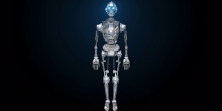 制造3D仿人机器人身体，内部扫描。人工智能，4k动画。