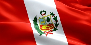 秘鲁国旗特写1080p全高清1920X1080镜头视频在风中飘扬。国家利马???3d秘鲁国旗挥舞。标志秘鲁无缝循环动画。秘鲁国旗高清分辨率背景1080p
