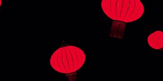 动画亚洲灯笼在光明嘉年华。当代东方动态图形艺术。中国传统节日红灯笼。模板生动的彩色亚洲灯装饰波浪循环4K