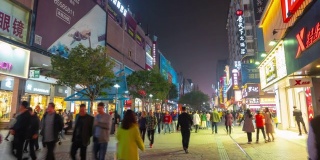 长沙市市中心著名的步行街夜景，时间跨度4k中国