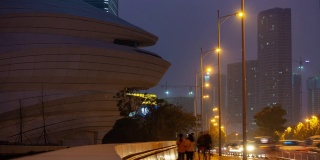 长沙市著名的现代剧场综合体，交通街道全景，时间跨度4k中国
