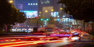 青岛城市交通街道夜景时间照明时间流逝全景4k中国