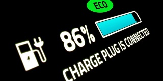 电动汽车充电标志着充电能源的进步。车辆指标显示可再生电池增加。Digits表示它最多填充100