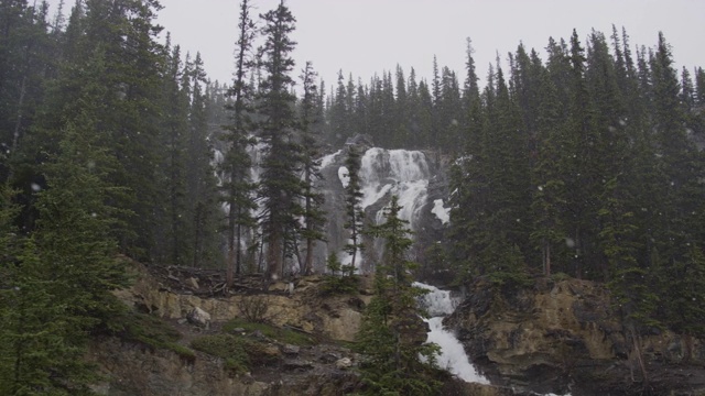 雪域加拿大森林中的壮观瀑布
