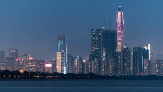 T/L LS ZI Shenzhen PAFC skyline from dusk to night /中国深圳视频素材模板下载