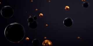 闪亮的黑色和金色三维球体漂浮