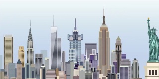 纽约市天际线从左向右滑动的动画