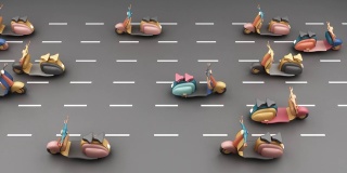 复古滑板车在粉色调概念交通3d渲染
