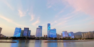 中国福建省福州市城市天际线的延时摄影