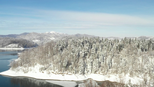 克罗地亚戈尔斯基kotar的Lokvarsko湖和白雪下的树林