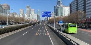在北京CBD的主干道上行驶