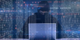 蒙面男子用文字入侵电脑的动画网络犯罪病毒