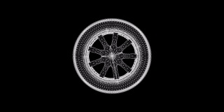 全息旋转轮胎，4K动画黑白三维可循环。