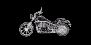 全息旋转摩托车，4K动画黑白三维可循环。
