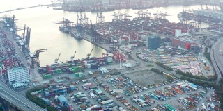 香港葵青区货运站、船厂及物流中心鸟瞰图