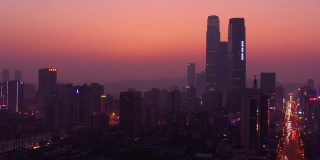 日落时分照明长沙市区交通街道航拍全景4k中国