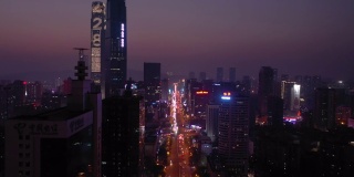 日落时分夜光长沙市区主要交通街道航拍全景4k中国