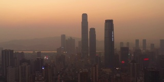 日落时分长沙市区航拍全景4k中国