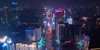 夜间照明长沙市区交通街道航拍4k中国全景图