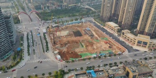 日落时分长沙市建设场交通街道湖畔航拍4k中国全景图