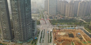 日落时分长沙市建设场交通街道公寓小区航拍全景4k中国