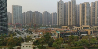日落时分长沙市建设场交通街道公寓小区航拍全景4k中国