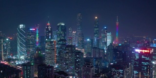 夜景照明广州市著名的现代市区航拍全景4k中国