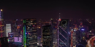 夜间灯光照亮广州市市中心港湾区4k中国航拍全景图