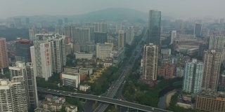 阴天广州市中心交通街道路口航拍全景4k中国