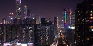 夜光广州市公寓住宅市区交通小区航拍全景4k中国