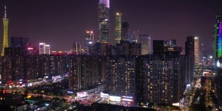 夜间照明广州市公寓住宅市区航拍全景4k中国