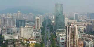 夏日雾霾广州市中心交通街道道路航拍全景4k中国