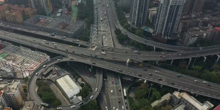 白天时间广州市中心交通街道路口高空俯视图4k中国