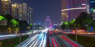 广州市市中心著名的交通公路桥夜景照亮了时光流逝的4k中国全景
