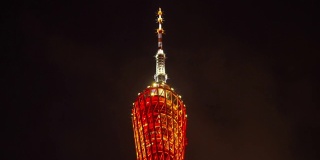广州市夜景时间著名塔顶灯光秀延时全景4k中国