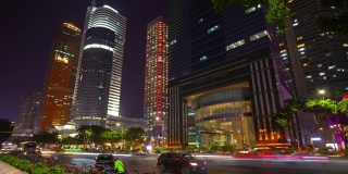 广州市市中心夜景时间照亮繁忙的交通生活人行道全景时间间隔4k中国