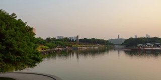 日落时间广东省佛山市著名的滨江公园全景，时间跨度4k中国
