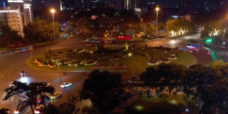 宁靖市夜景照明市区交通街道圈广场航拍全景4k中国