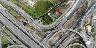 鸟瞰图城市交通枢纽道路与汽车运动