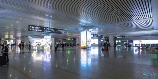 杭州市著名的火车站大厅延时全景4k中国