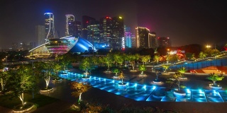 杭州市中心夜景时间照明市中心公园广场全景延时全景4k中国