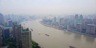 白天上海滨江城市景观浦东湾航拍全景4k倾斜转移中国