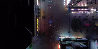 青岛城市夜间照明著名步行街高空俯视图4k中国