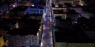 青岛城市夜间照明著名步行街航拍4k中国全景图