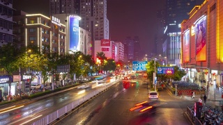 夜景时间照亮了南京市区交通、街道、人行天桥的时光全景4k中国视频素材模板下载