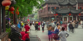 白天时间南京城著名老城拥挤的旅游街时光流逝全景4k中国