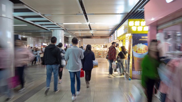 南京城市地下购物广场步行时间推移全景4k中国