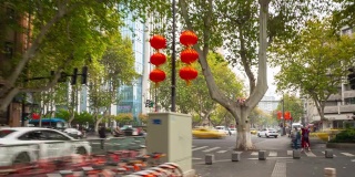 南京城市白天时间交通街道边时间推移全景4k中国