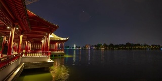 夜景时间南京著名的湖滨公园湾延时4k中国全景